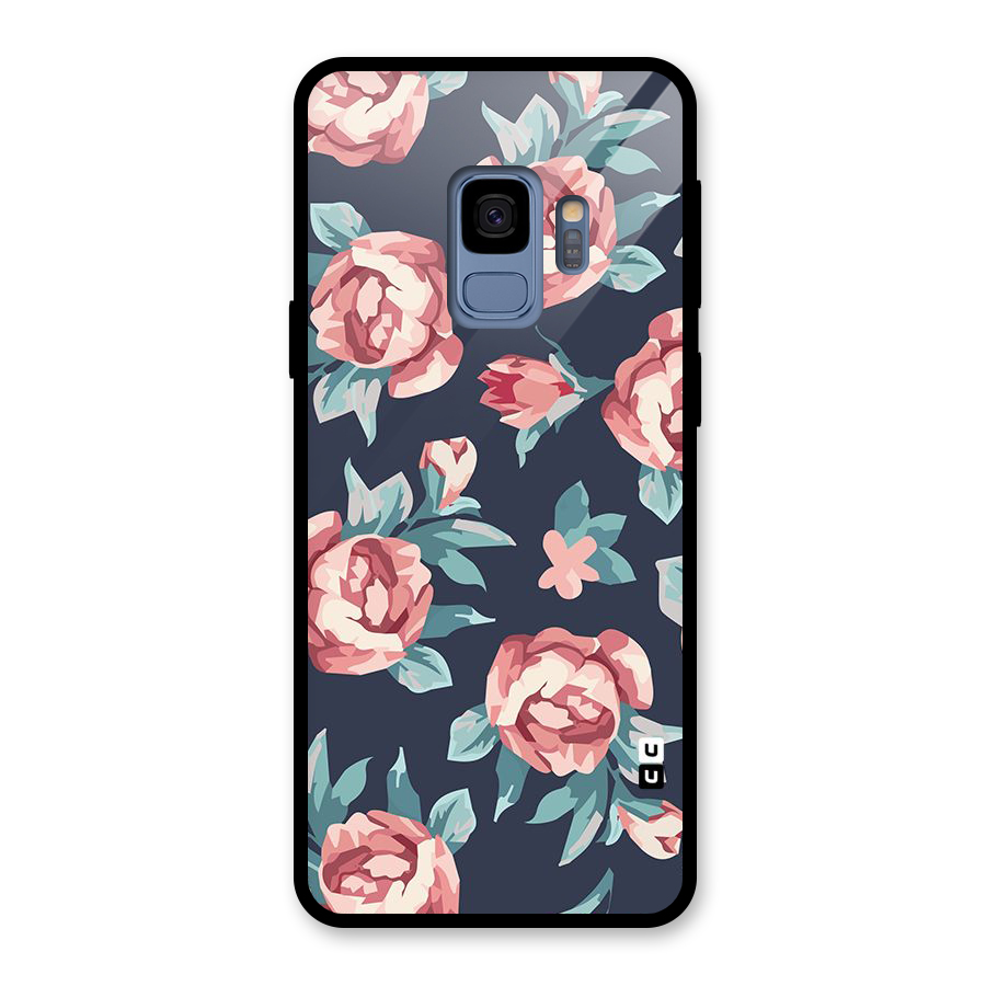 Flowers Painting Glass Back Case for Galaxy S9