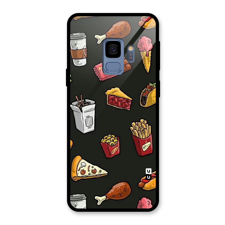 Foodie Pattern Glass Back Case for Galaxy S9