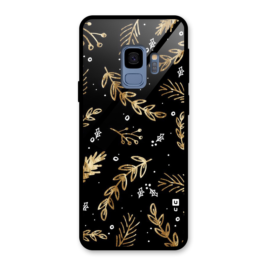 Gold Palm Leaves Glass Back Case for Galaxy S9