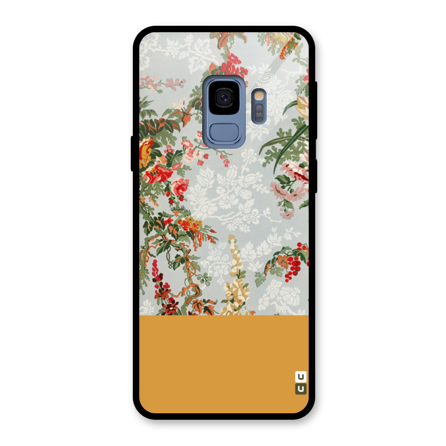 Golden Stripe on Floral Glass Back Case for Galaxy S9