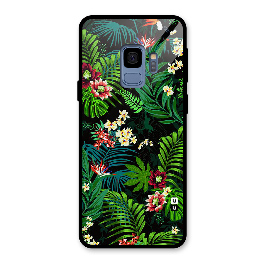Green Leaf Design Glass Back Case for Galaxy S9
