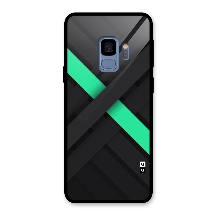 Green Stripe Diagonal Glass Back Case for Galaxy S9