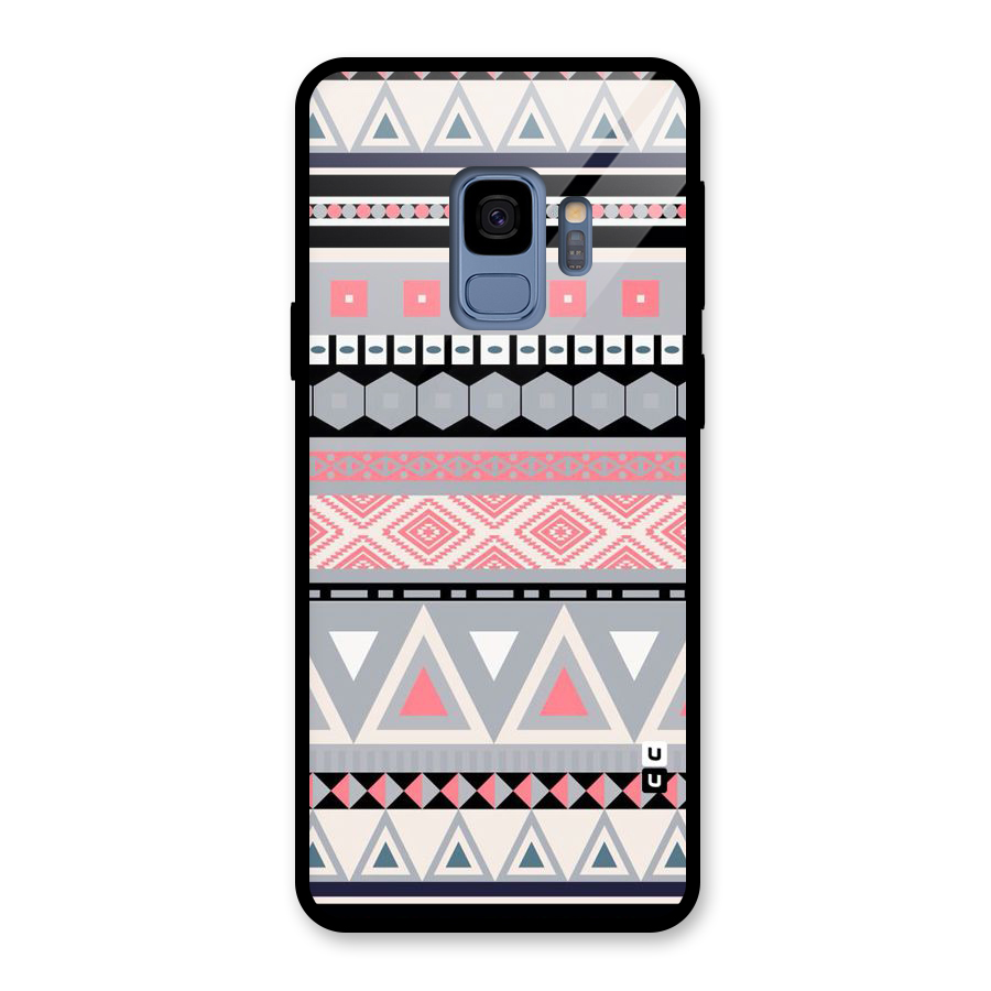 Grey Pink Pattern Glass Back Case for Galaxy S9
