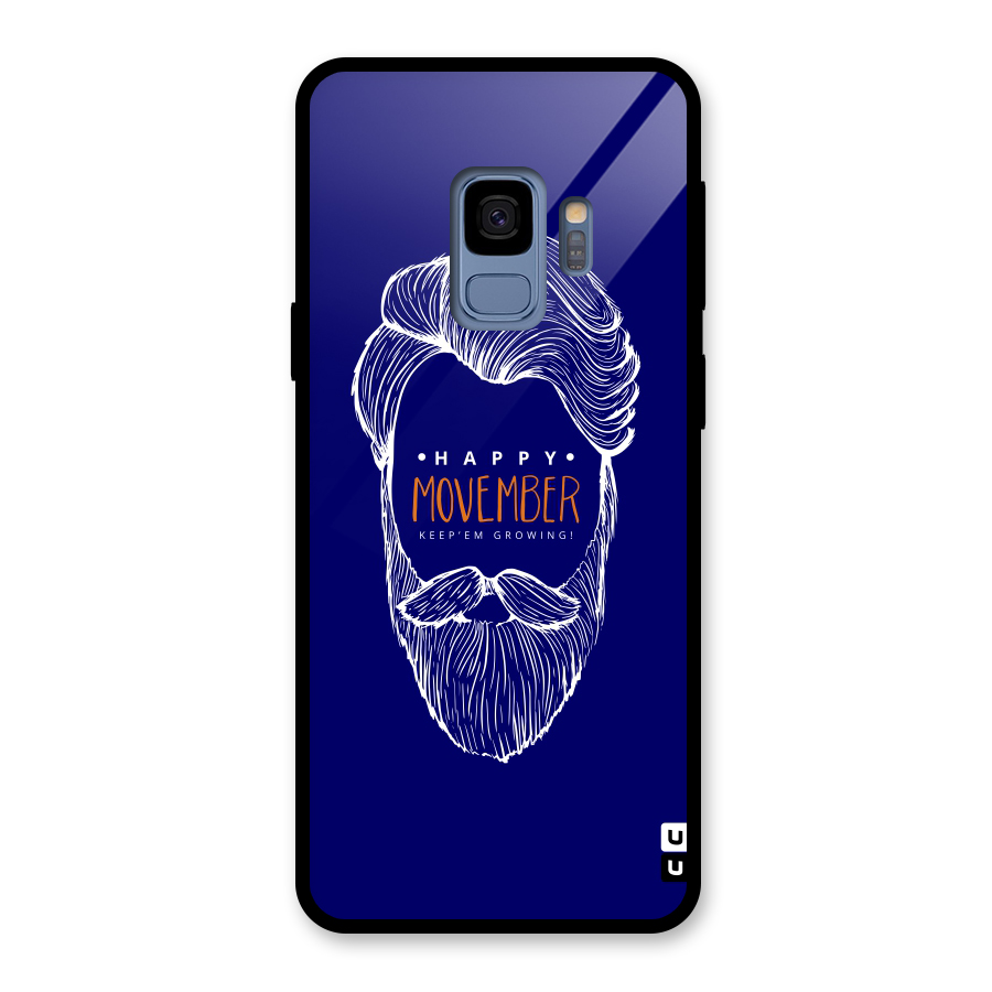 Happy Movember Blue Glass Back Case for Galaxy S9