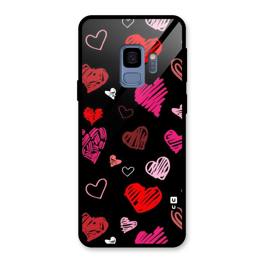 Hearts Art Pattern Glass Back Case for Galaxy S9
