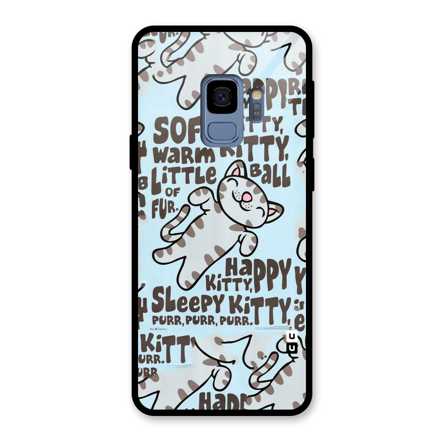 Kitty Pattern Glass Back Case for Galaxy S9