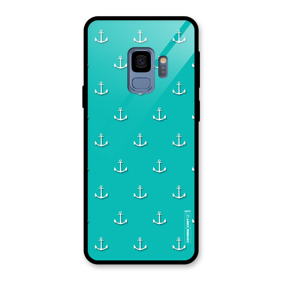 Light Blue Anchor Glass Back Case for Galaxy S9