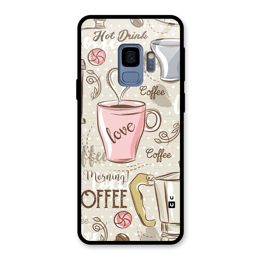 Love Coffee Design Glass Back Case for Galaxy S9