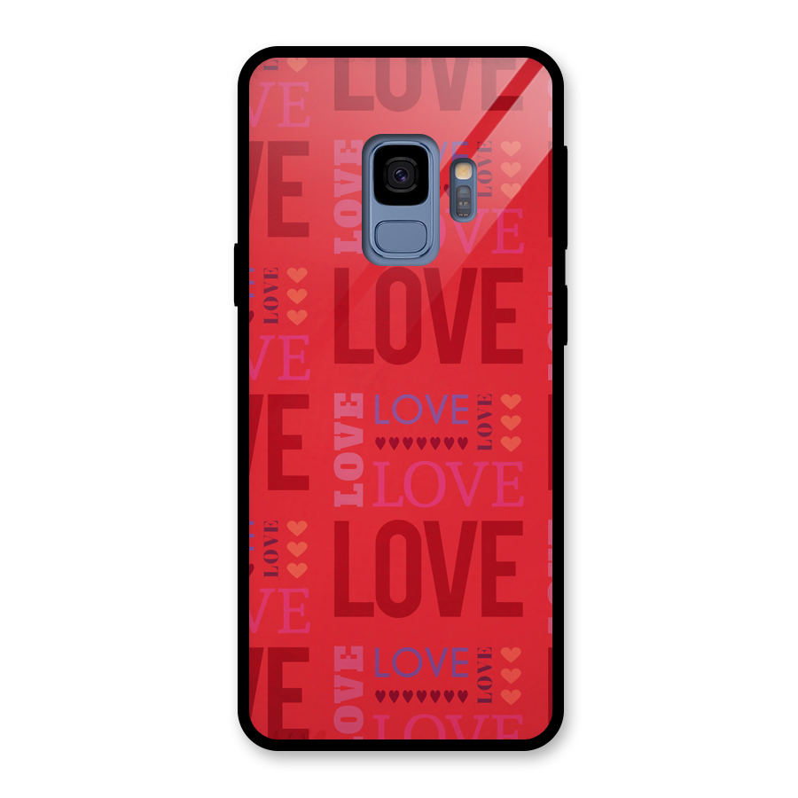 Love Pattern Glass Back Case for Galaxy S9