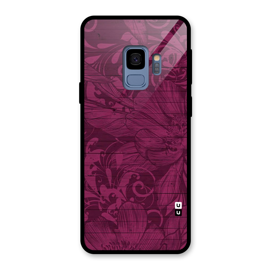 Magenta Floral Pattern Glass Back Case for Galaxy S9