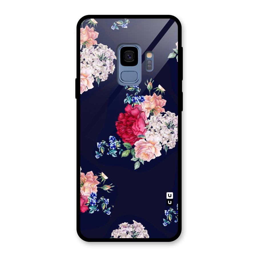 Magenta Peach Floral Glass Back Case for Galaxy S9