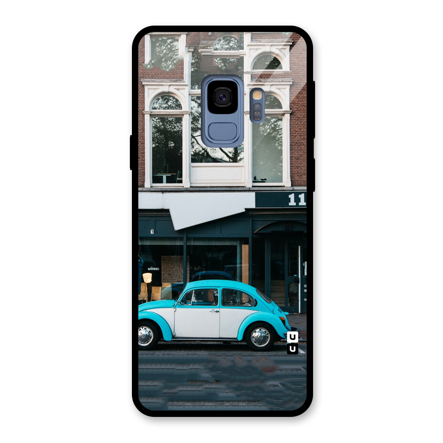 Mini Blue Car Glass Back Case for Galaxy S9