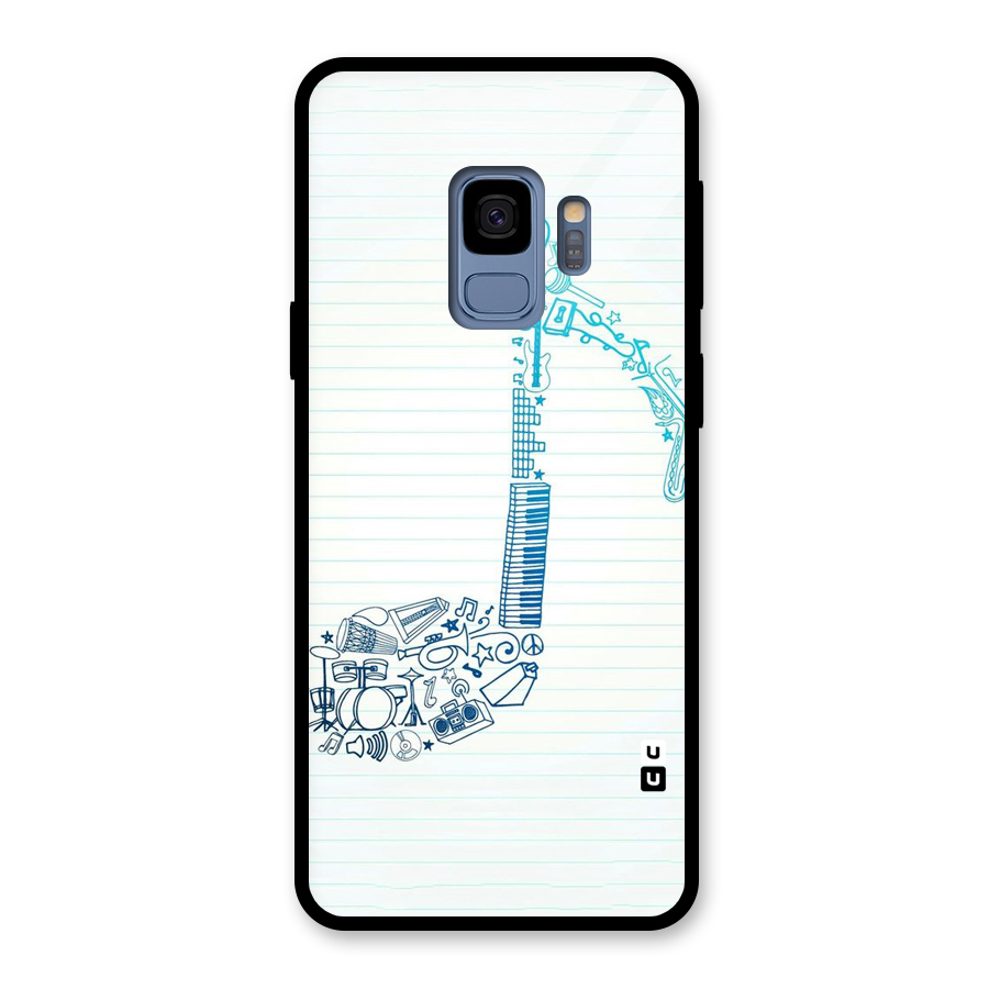 Music Note Design Glass Back Case for Galaxy S9