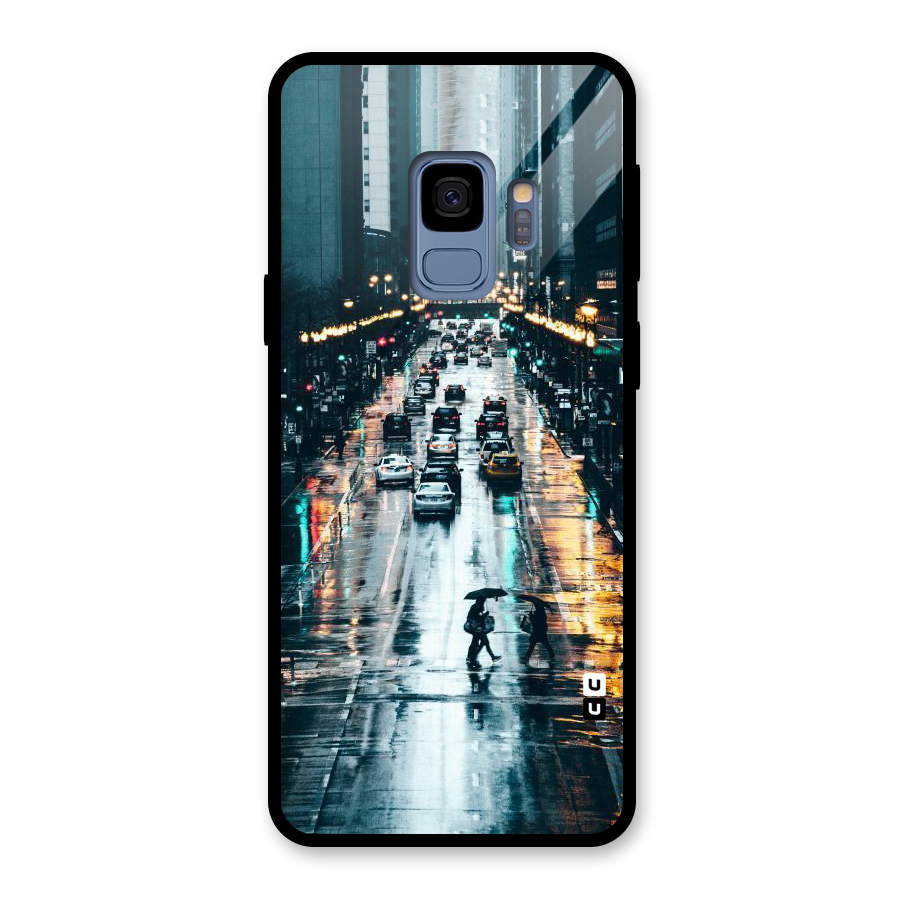 NY Streets Rainy Glass Back Case for Galaxy S9