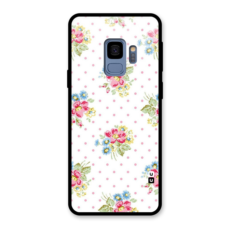 Painted Polka Floral Glass Back Case for Galaxy S9