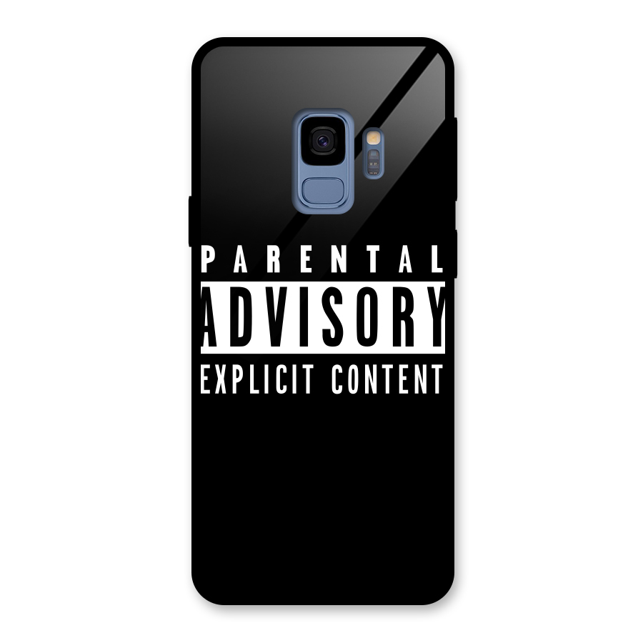 Parental Advisory Label Glass Back Case for Galaxy S9