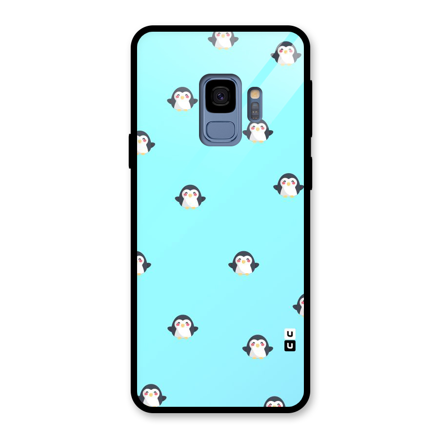 Penguins Pattern Print Glass Back Case for Galaxy S9