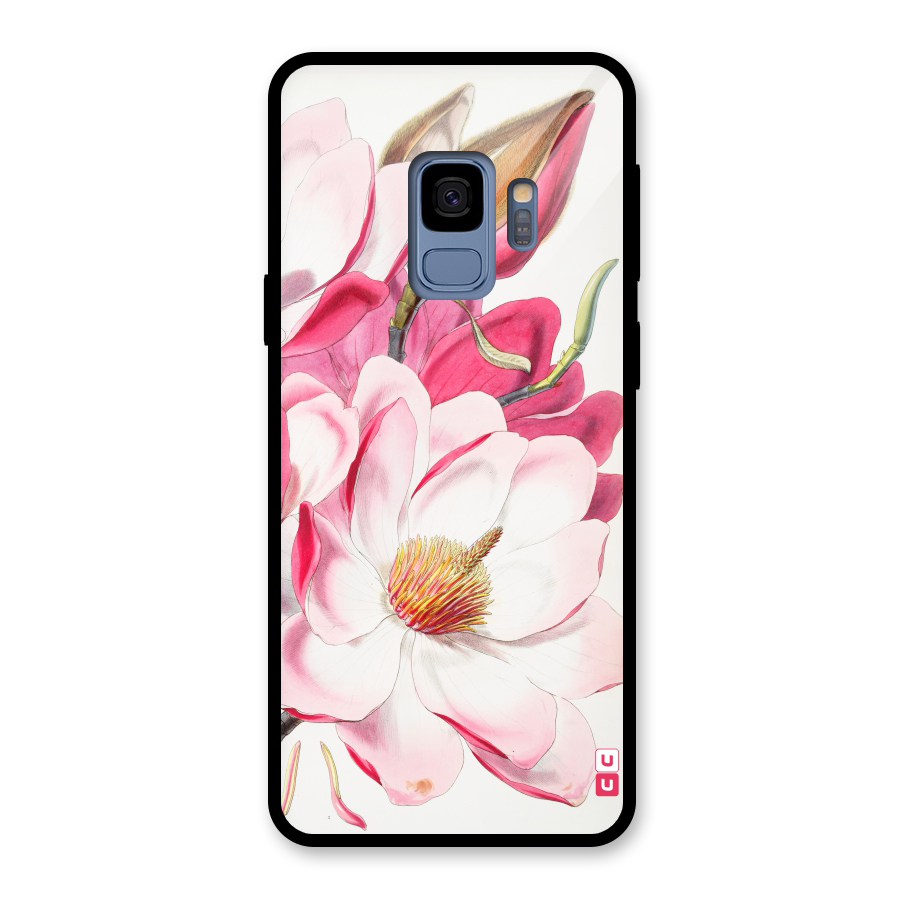Pink Beautiful Flower Glass Back Case for Galaxy S9