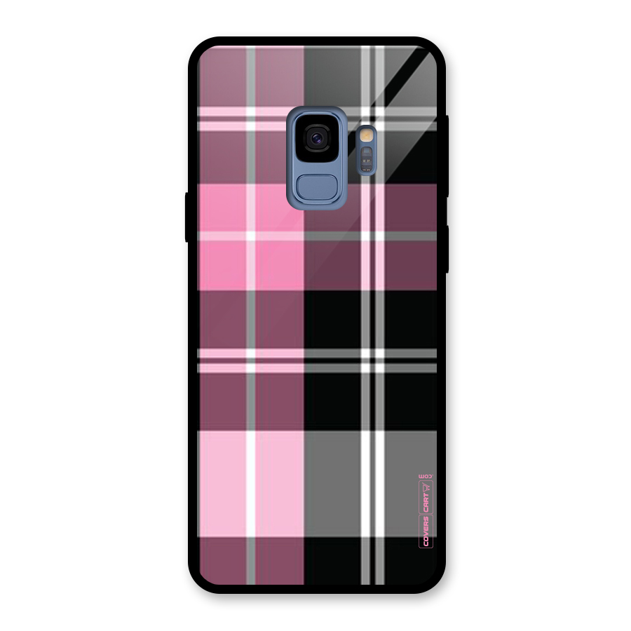 Pink Black Check Glass Back Case for Galaxy S9