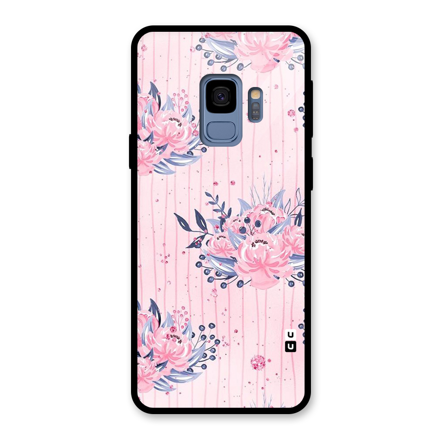 Pink Floral and Stripes Glass Back Case for Galaxy S9
