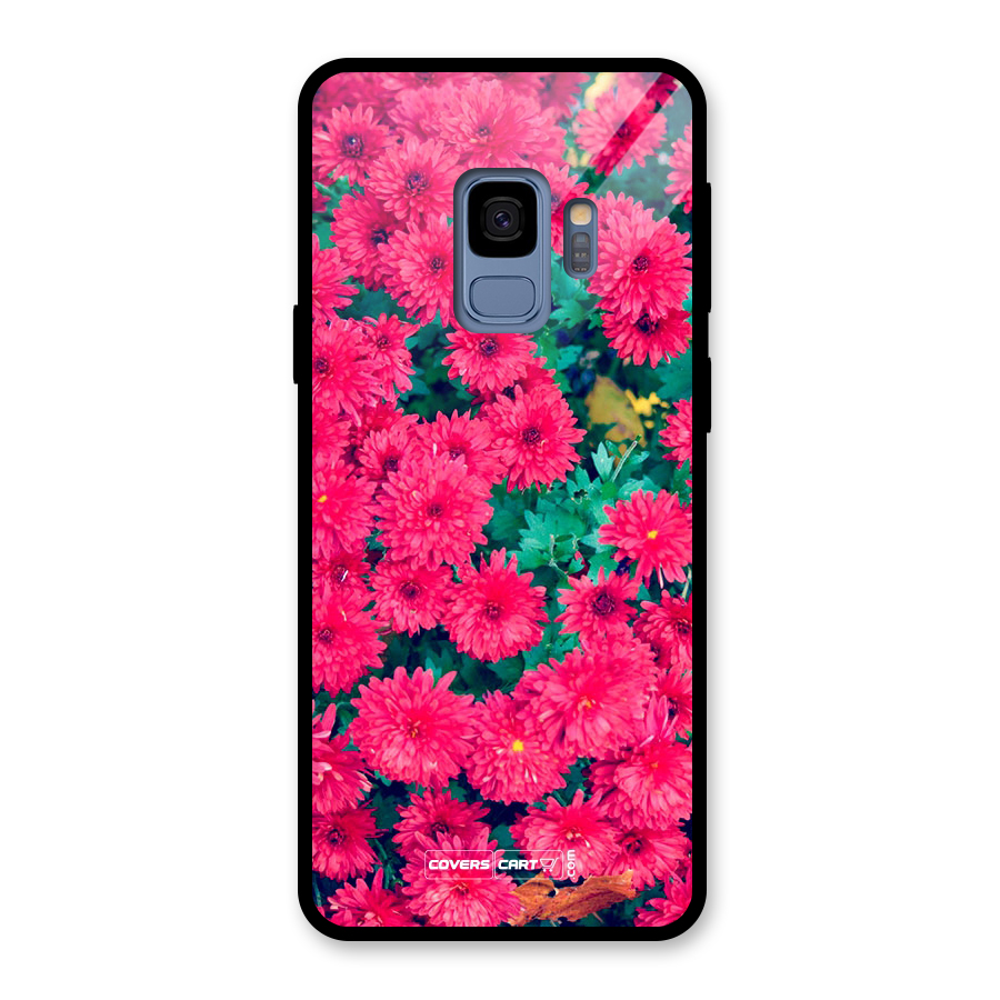 Pink Flowers Glass Back Case for Galaxy S9