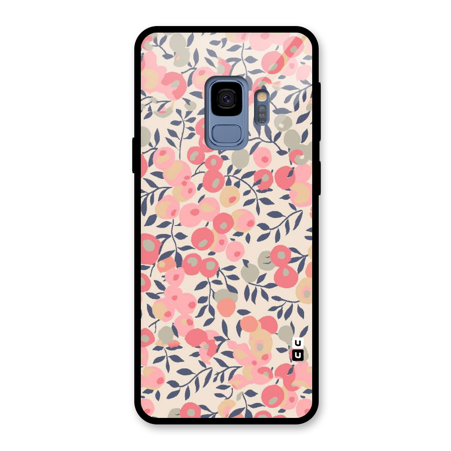 Pink Leaf Pattern Glass Back Case for Galaxy S9