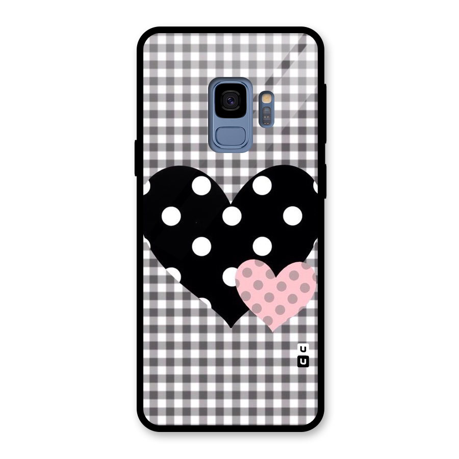 Polka Check Hearts Glass Back Case for Galaxy S9