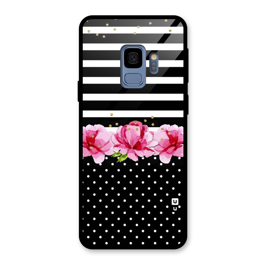 Polka Floral Stripes Glass Back Case for Galaxy S9