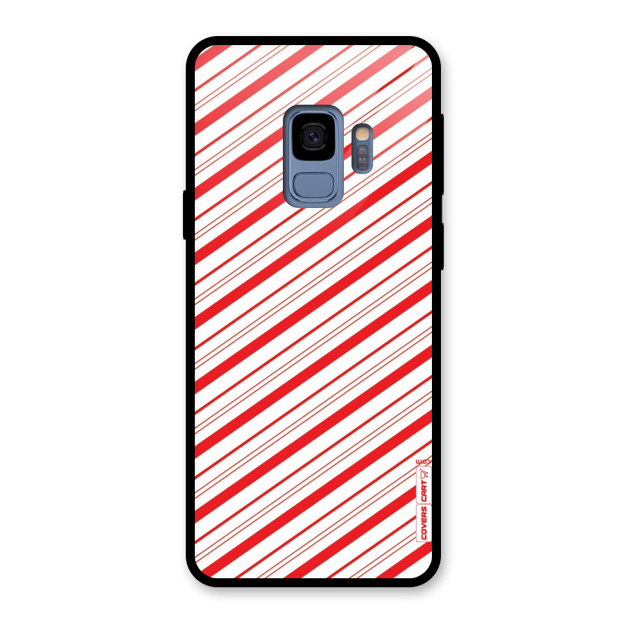 Red And White Diagonal Stripes Glass Back Case for Galaxy S9