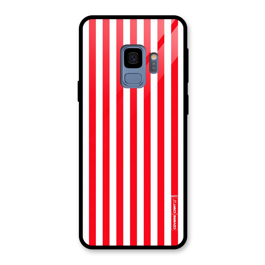 Red And White Straight Stripes Glass Back Case for Galaxy S9