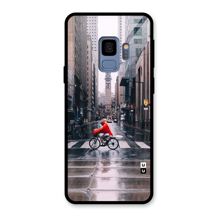 Red Bicycle Street Glass Back Case for Galaxy S9