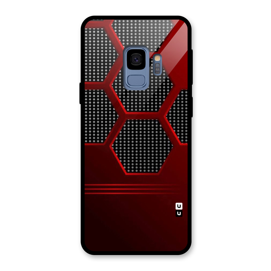 Red Black Hexagons Glass Back Case for Galaxy S9