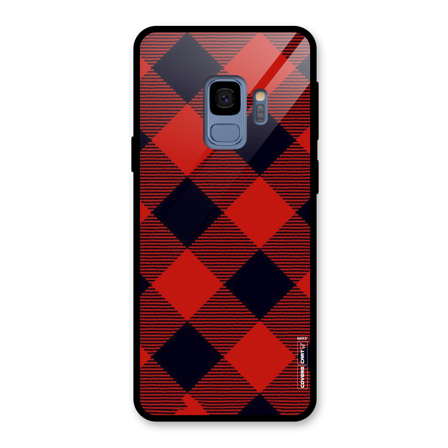 Red Diagonal Check Glass Back Case for Galaxy S9