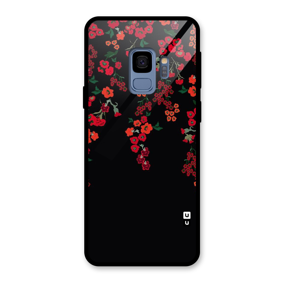 Red Floral Pattern Glass Back Case for Galaxy S9