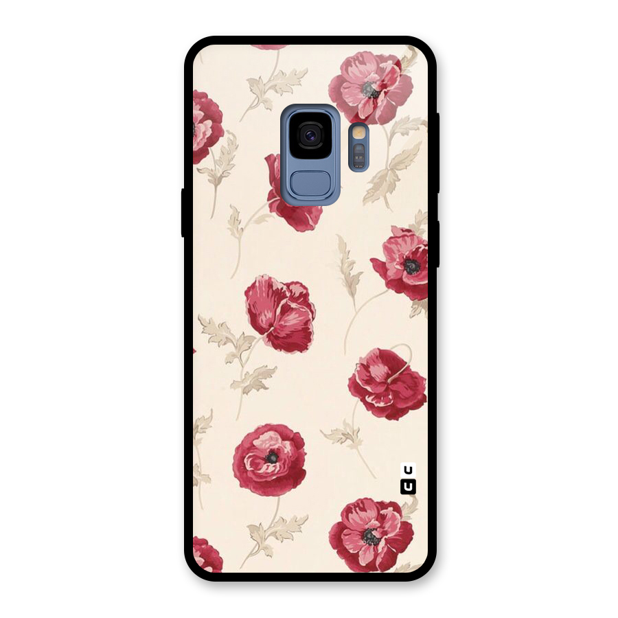 Red Rose Floral Art Glass Back Case for Galaxy S9