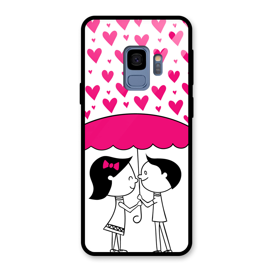 Romantic Couples with Hearts Glass Back Case for Galaxy S9
