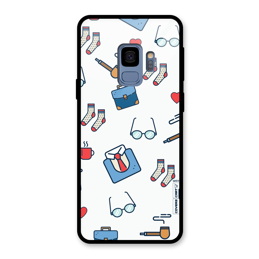 Shirt Spectacles Pattern Glass Back Case for Galaxy S9