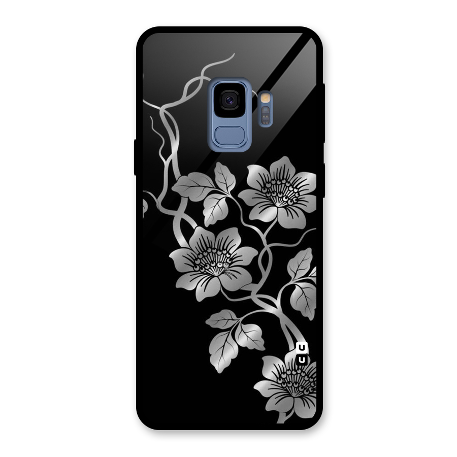 Silver Grey Flowers Glass Back Case for Galaxy S9