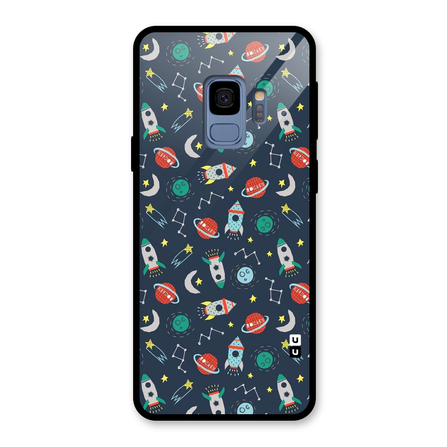Space Rocket Pattern Glass Back Case for Galaxy S9