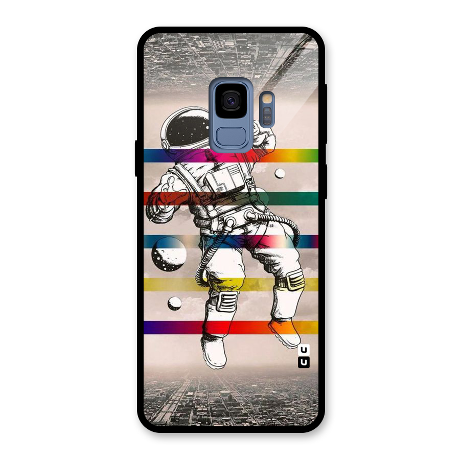 Spaceman Rainbow Stripes Glass Back Case for Galaxy S9