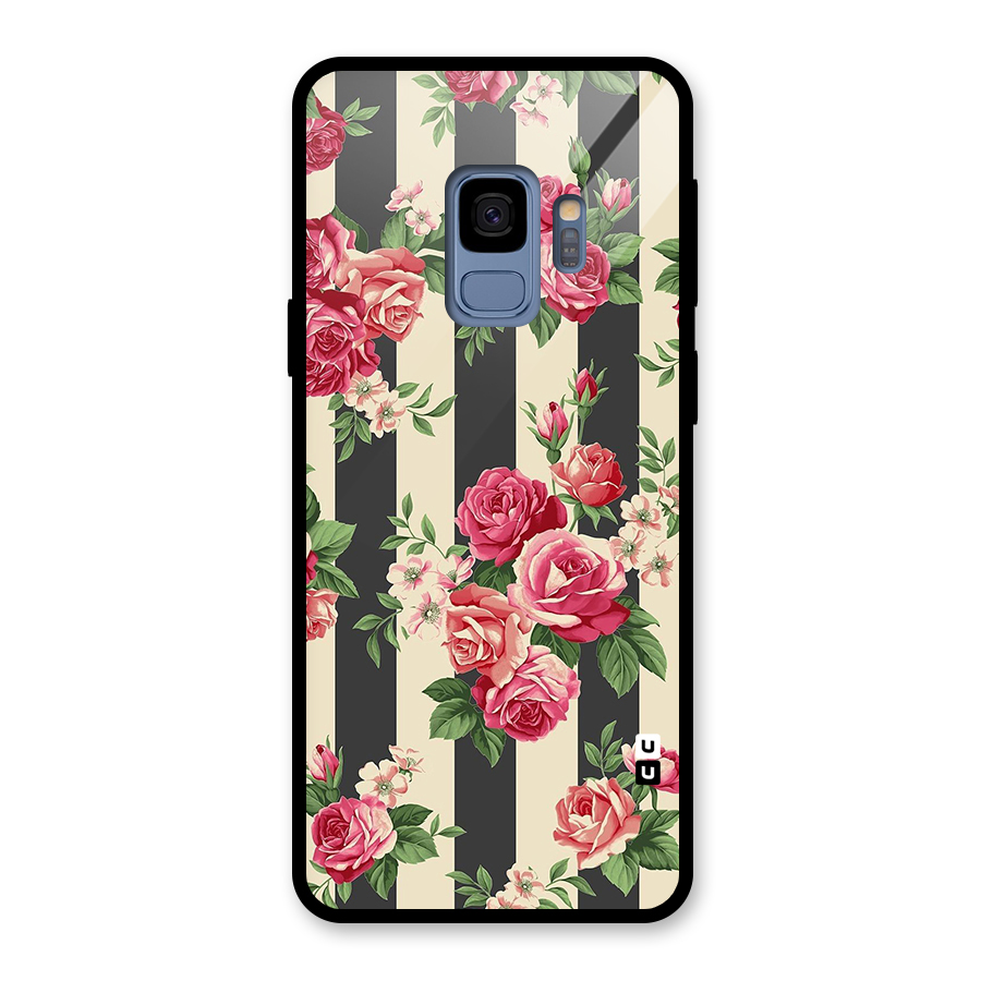 Stripes And Floral Glass Back Case for Galaxy S9