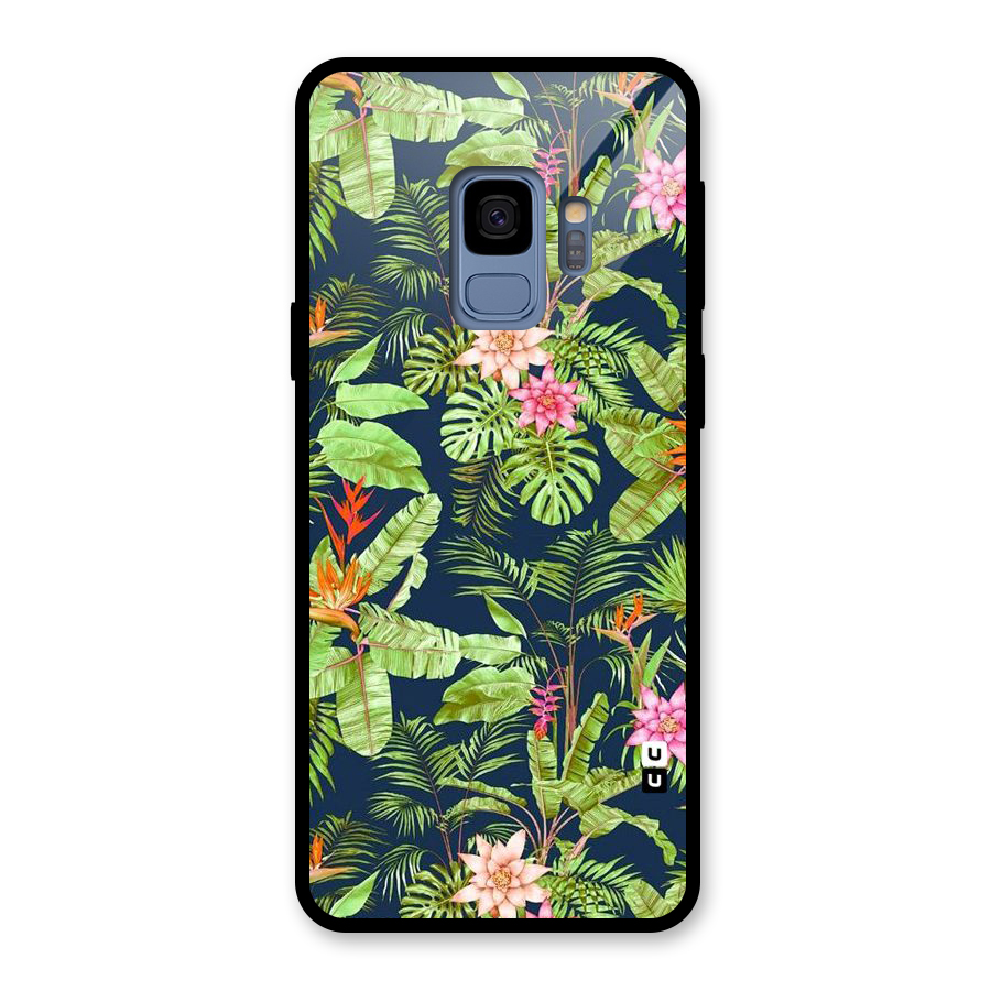 Tiny Flower Leaves Glass Back Case for Galaxy S9