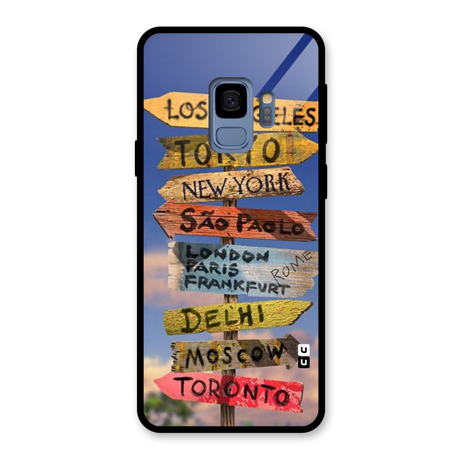 Travel Signs Glass Back Case for Galaxy S9
