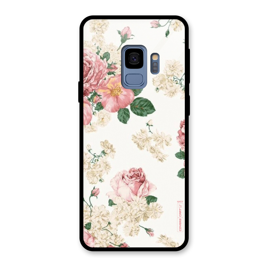 Vintage Floral Pattern Glass Back Case for Galaxy S9