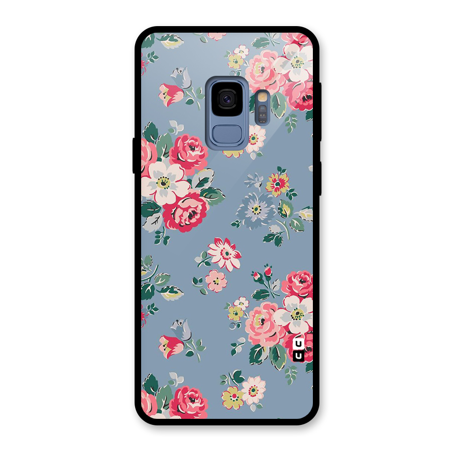 Vintage Flower Pattern Glass Back Case for Galaxy S9