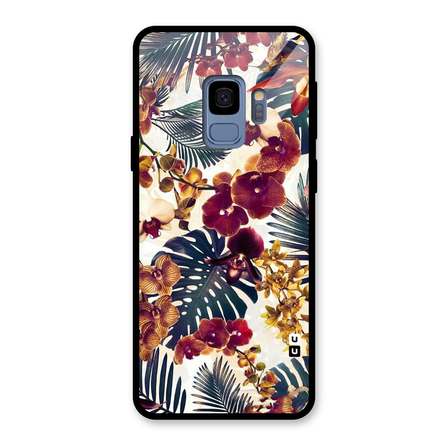 Vintage Rustic Flowers Glass Back Case for Galaxy S9