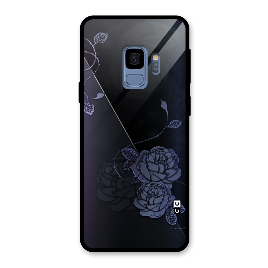 Voilet Floral Design Glass Back Case for Galaxy S9