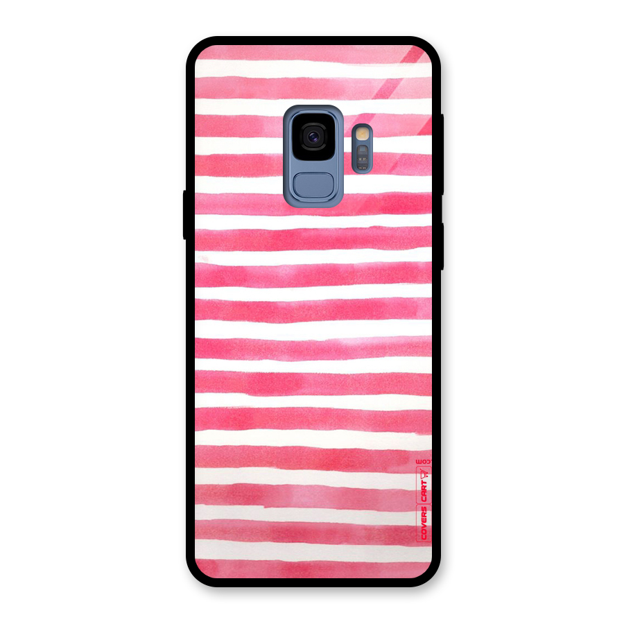 White And Pink Stripes Glass Back Case for Galaxy S9