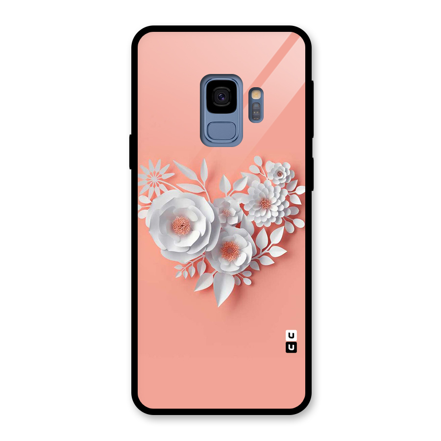 White Paper Flower Glass Back Case for Galaxy S9