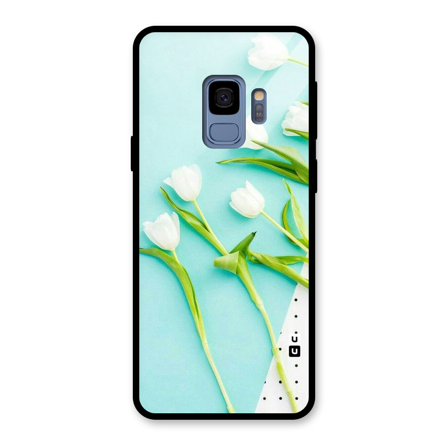 White Tulips Glass Back Case for Galaxy S9